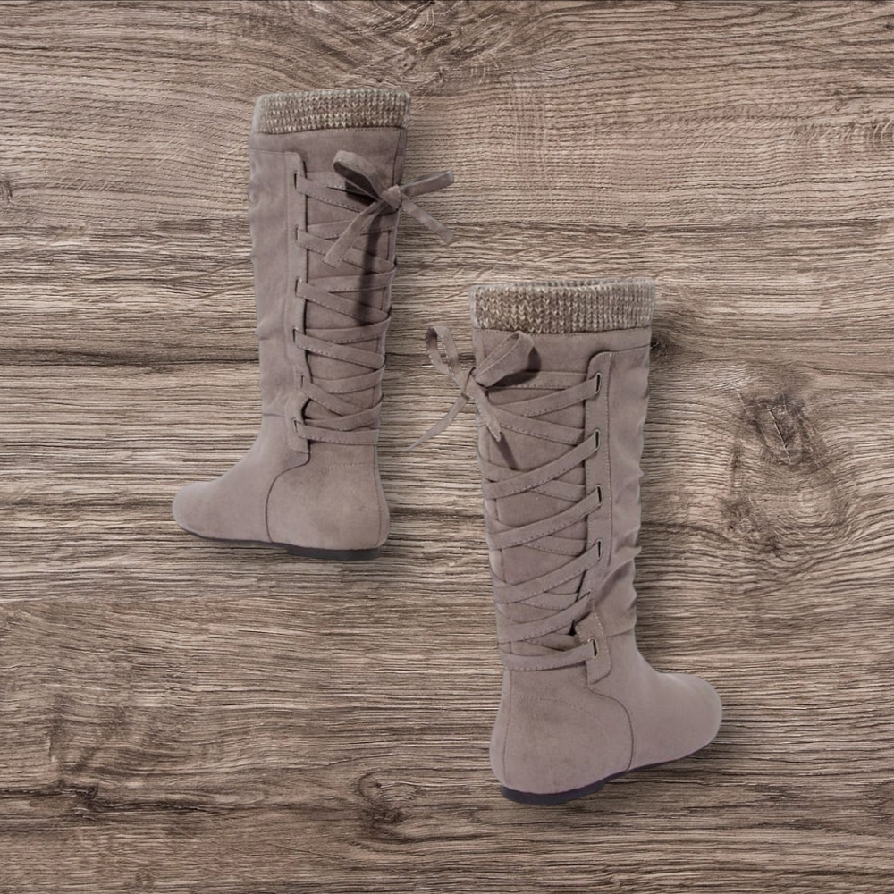 JustFab Gray Gabby Sweater Cuff Lace Up Boots Faux Suede Boots Women's Size 9 - Picture 7 of 7